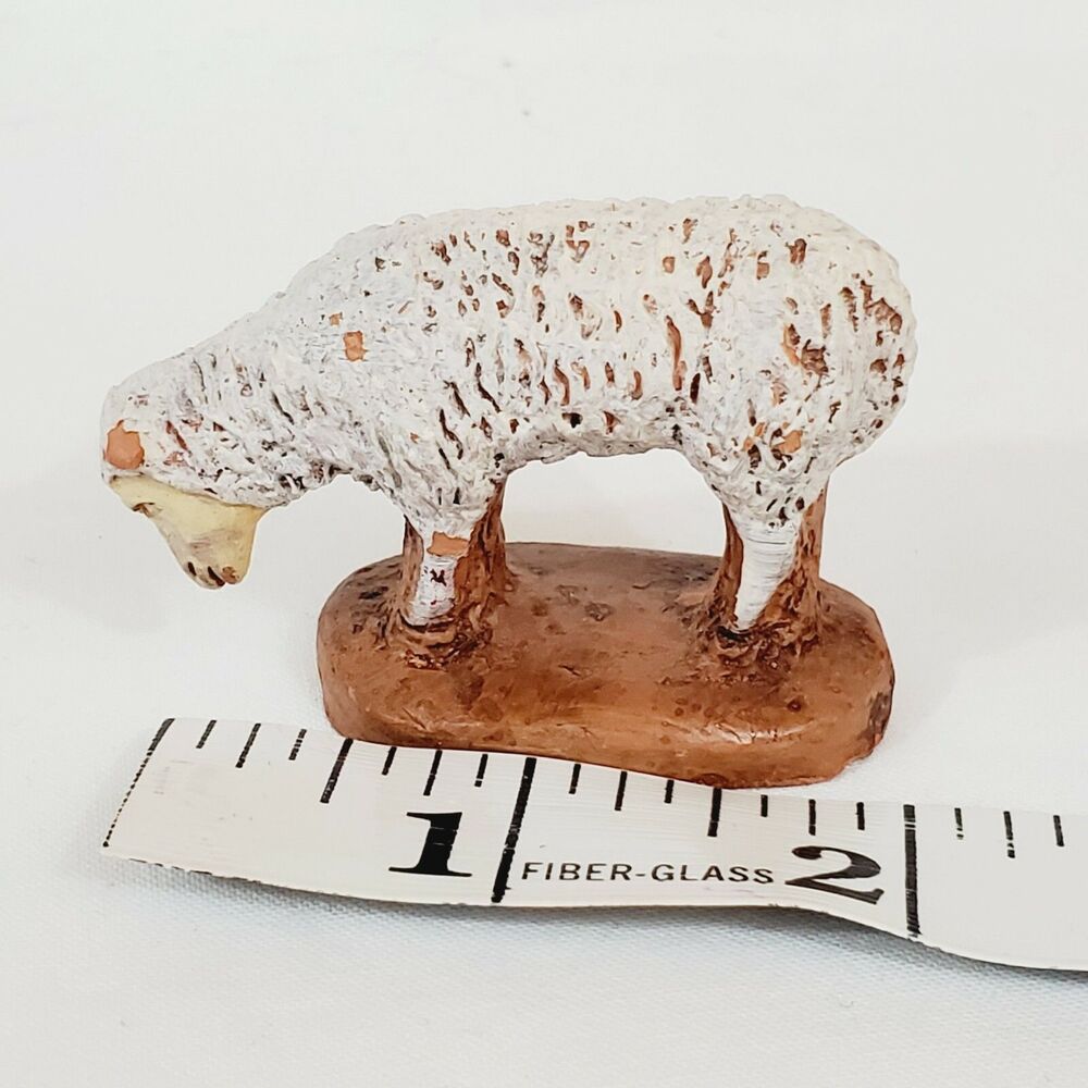 Nativity Lamb Figurine Canvasser Hand Textured Whitewashed Red Clay Christmas